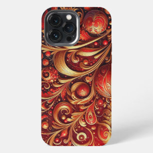 Modern elegant red golden ornamental florals iPhone 13 pro max case