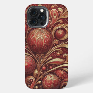 Modern elegant red golden ornamental florals iPhone 13 pro max case