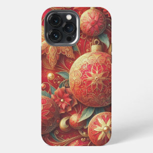 Modern elegant red golden ornamental florals iPhone 13 pro max case