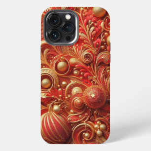 Modern elegant red golden ornamental florals iPhone 13 pro max case