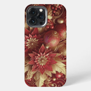 Modern elegant red golden ornamental florals iPhone 13 pro max case