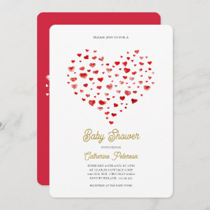 Modern Elegant Red Hearts Baby Shower Invitation