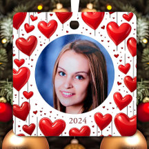 Modern Elegant Red Hearts Christmas Photo