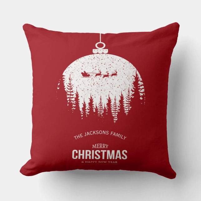 Modern Elegant red Merry Christmas Throw Pillow (Front)