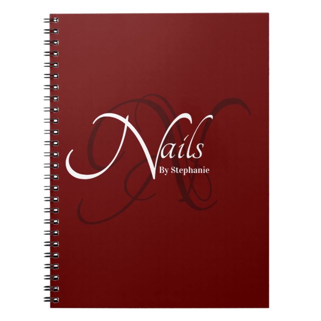 Modern Elegant Red Monogram Typography Nail Artist Notebook (Front)