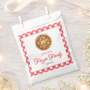 Modern Elegant Red Pizza Party Birthday Party Favour Bag