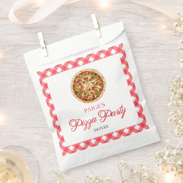 Modern Elegant Red Pizza Party Birthday Party Favour Bag (Clipped)