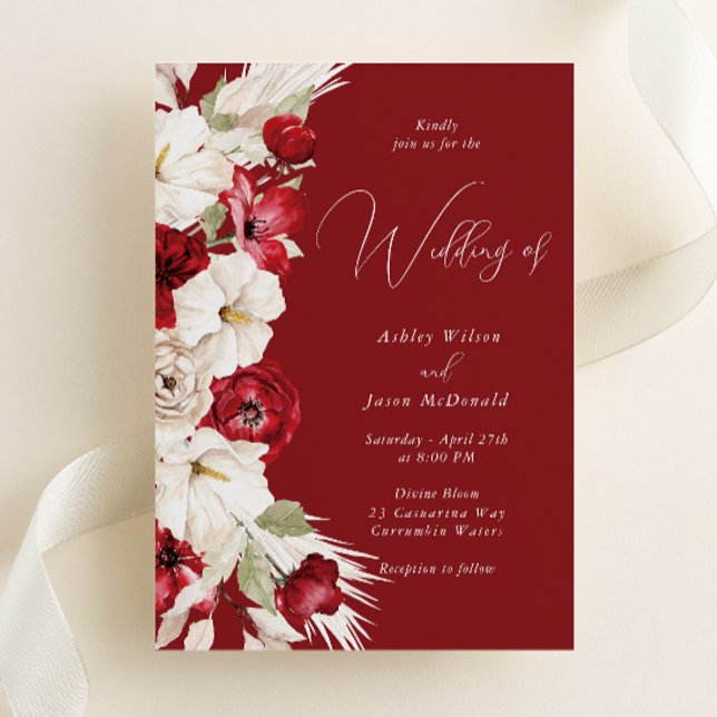Modern Elegant Red & White Floral Wedding Invitation (Creator Uploaded)