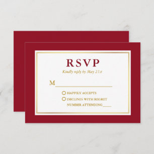 Modern Elegant Red White Gold RSVP Card