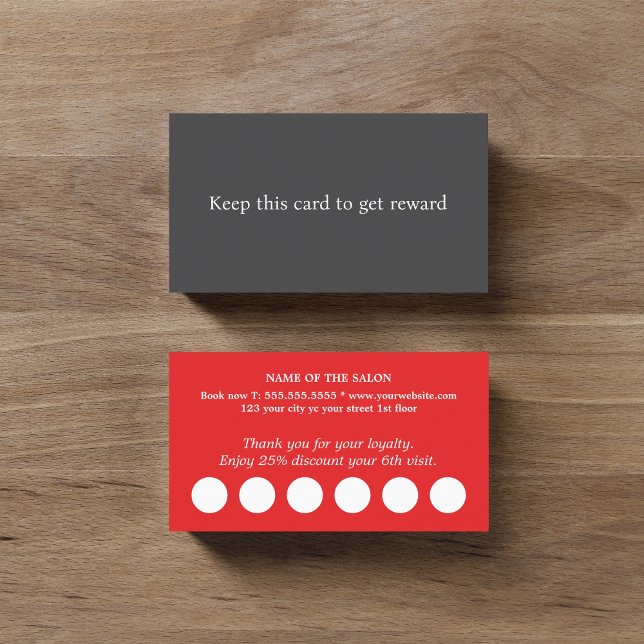 Modern Elegant Red White Grey Salon  Loyalty Card (Creator Uploaded)