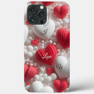 Modern elegant red white heart valentine iPhone 13 pro max case