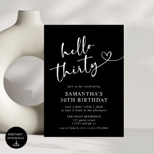 Modern Elegant Red White Hello 30th Birthday Party Invitation