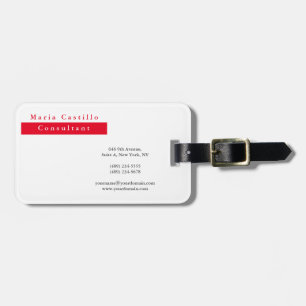 Modern Elegant Red White Minimalist Luggage Tag