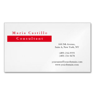 Modern Elegant Red White Minimalist Magnetic Business Card
