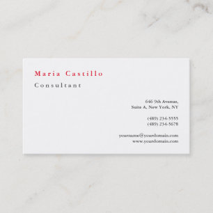 Modern Elegant Red White Minimalist Plain Business Card