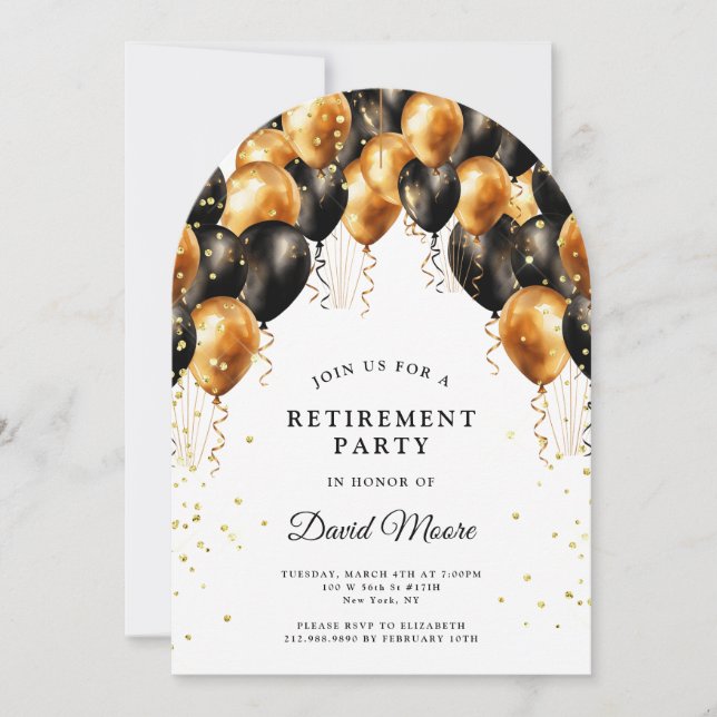 Modern Elegant Retirement Party Black Gold Glitter Invitation (Front)