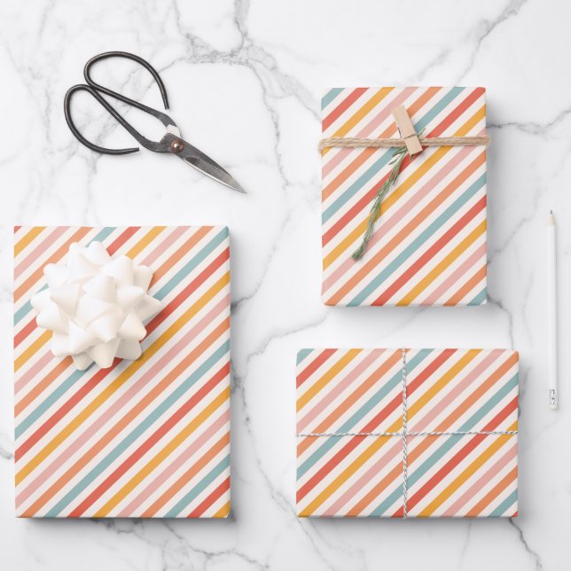 Modern Elegant Retro Colourful Stripes Pattern Wrapping Paper Sheet (Front)