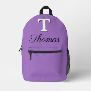 Modern Elegant Rich Lavender Monogram Printed Backpack