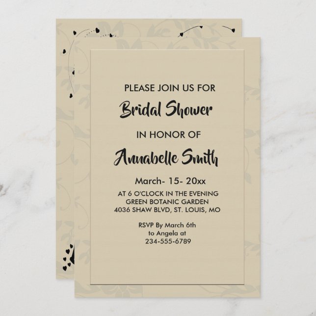 Modern Elegant Romantic Bridal Shower Invitation (Front/Back)