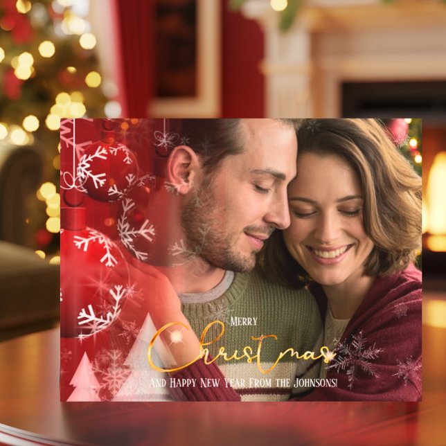 Modern Elegant Romantic Couple Red Gold Christmas  Holiday Card (Creator Uploaded)