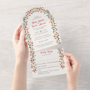 Modern Elegant Romantic Floral Wreath Wedding All In One Invitation