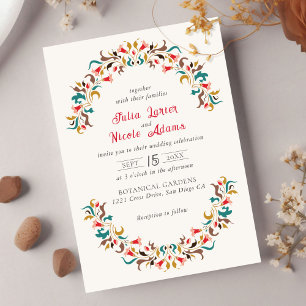 Modern Elegant Romantic Floral Wreath Wedding Invitation