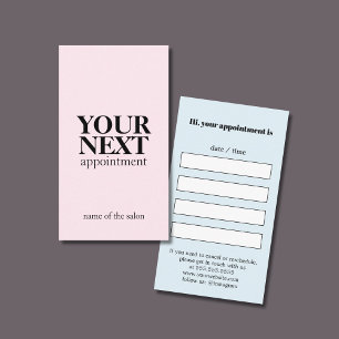 Modern Elegant Rose Blue Bold Salon Appointment Card