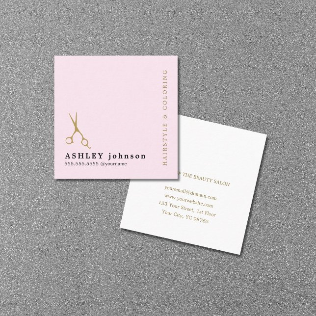 Modern Elegant Rose Faux Gold Scissor Hairdresser  Square Business Card (Creator Uploaded)