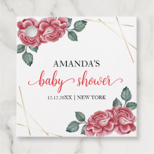 Modern Elegant Rose Floral Sweetheart Baby Shower Favour Tags