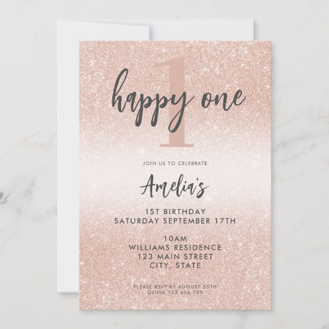 Modern Elegant Rose Gold 1st Birthday Invitation (Front)
