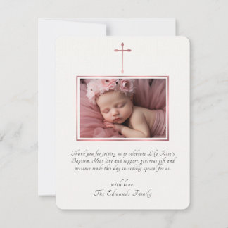 Modern Elegant Rose Gold Baptism Thank You Card