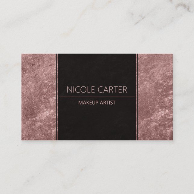 Modern elegant rose gold chic black business card (Front)