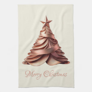 Modern Elegant Rose Gold Christmas Tree Tea Towel