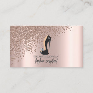 Modern Elegant  Rose Gold Diamonds,Black High Heel Business Card