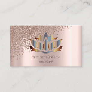 Modern Elegant Rose Gold Diamonds Gold Lotus  Business Card
