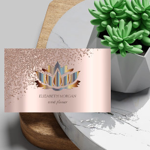 Modern Elegant Rose Gold Diamonds Gold Lotus Business Card