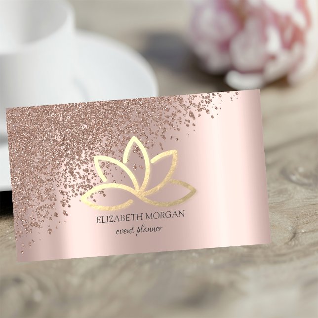 Modern Elegant Rose Gold Diamonds Gold Lotus  Business Card (Creator Uploaded)