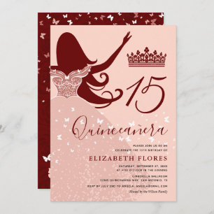 Modern Elegant Rose Gold Floral Pink Quinceanera Invitation