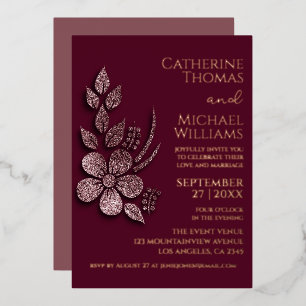 Modern Elegant Rose Gold Glitter Floral & Burgundy