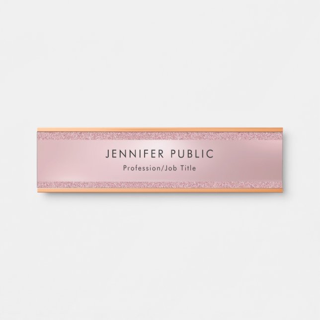 Modern Elegant Rose Gold Glitter Glamour Template Door Sign (Front)