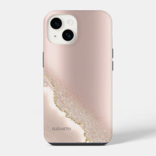 Modern Elegant Rose Gold Glitter Marble iPhone 14 Case