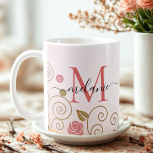 Modern Elegant Rose Gold Glitter Monogram Script  Coffee Mug