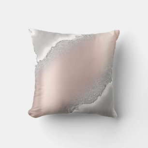 Modern Elegant Rose Gold Glitter Silver Marble  Cushion