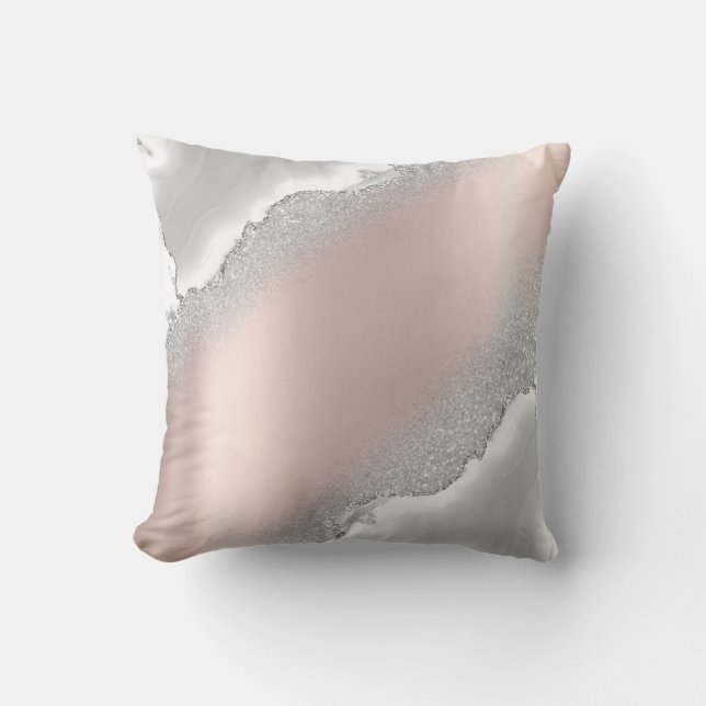 Modern Elegant Rose Gold Glitter Silver Marble  Cushion (Front)