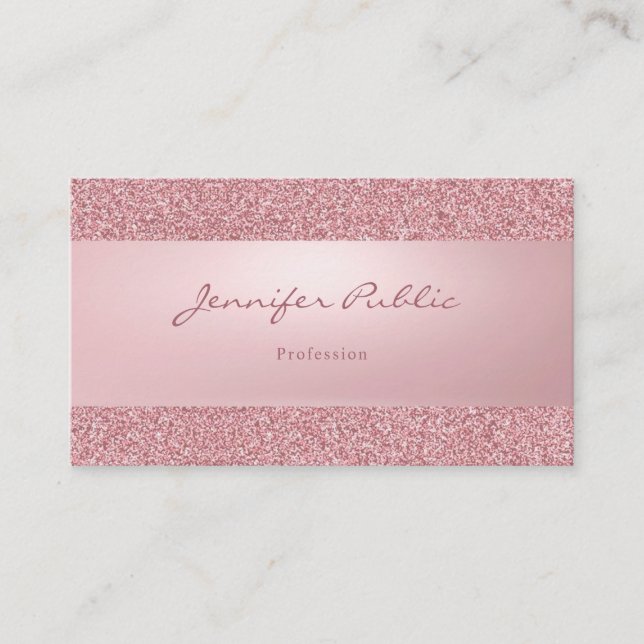 Modern Elegant Rose Gold Glitter Template Business Card (Front)