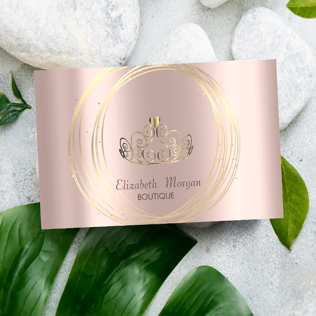 Modern Elegant Rose Gold ,Gold Circles Crown Business Card (Creator Uploaded)