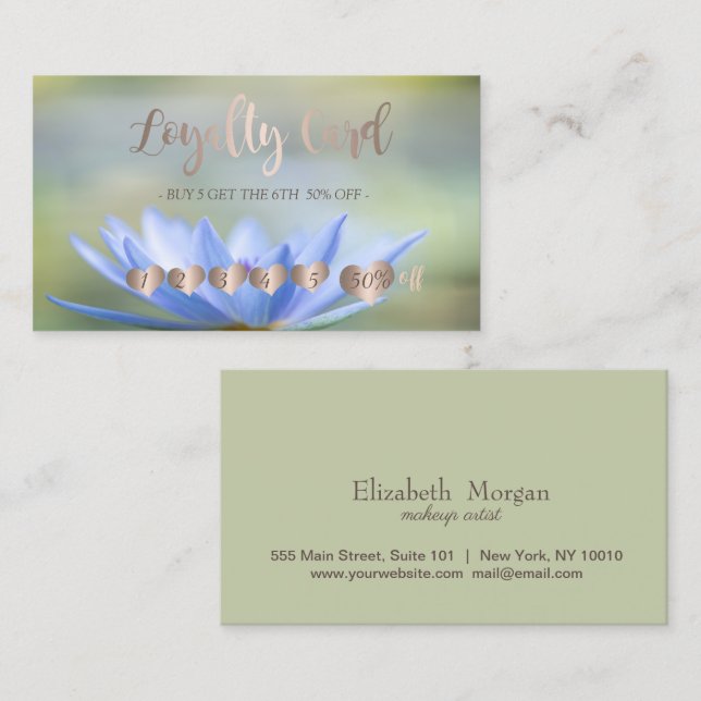 Modern Elegant Rose Gold Hearts,Lotus Loyalty Card (Front/Back)