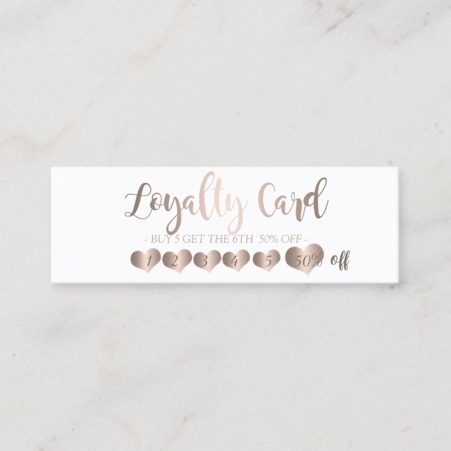 Modern Elegant Rose Gold Hearts, White Loyalty Card (Front)