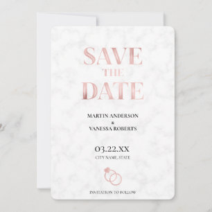 Modern Elegant Rose Gold Marble Wedding Rings Save The Date