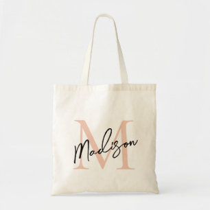 Modern Elegant Rose Gold Personalised Monogram Tote Bag